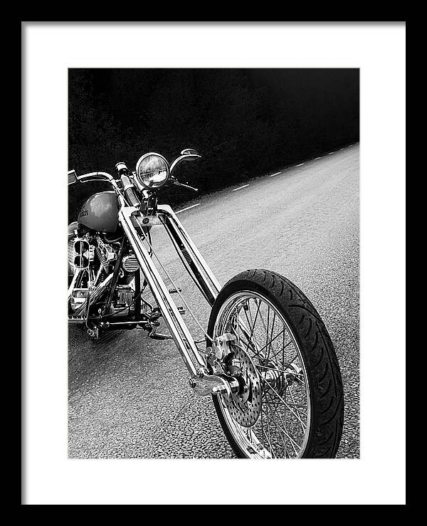 svartvit bild Framgaffel Harley Davidson